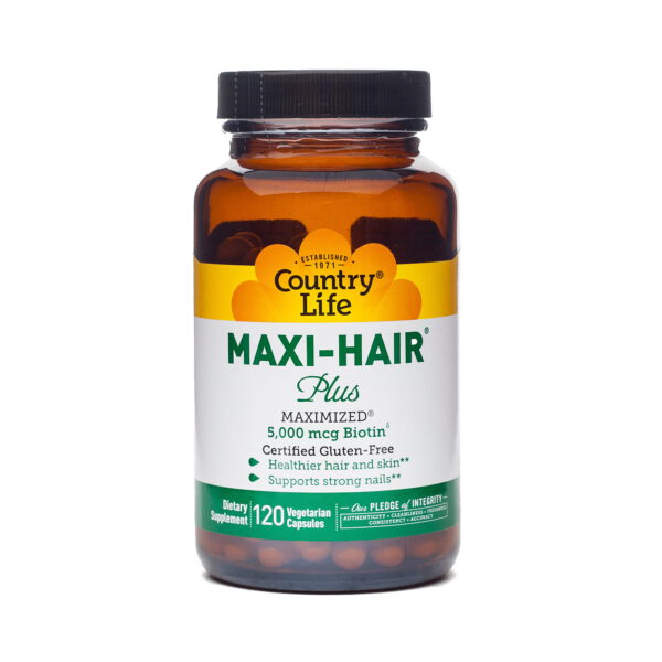 Country Life Maxi Hair Plus Biotin Hair Skin and Nails Supplement 120 vegetarian capsules