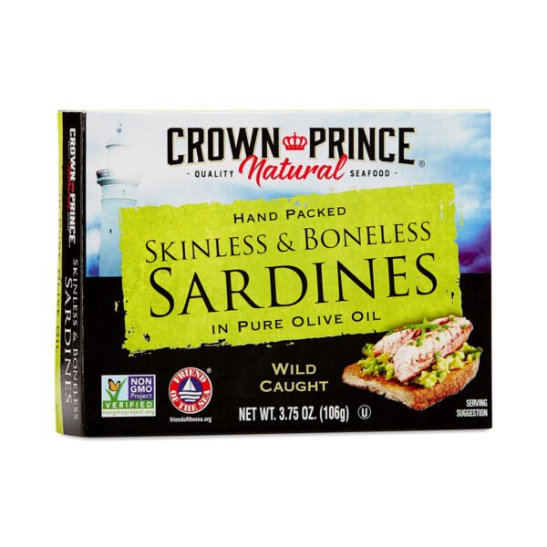 Crown Prince Skinless Boneless Sardines in Olive Oil 3.75 oz can