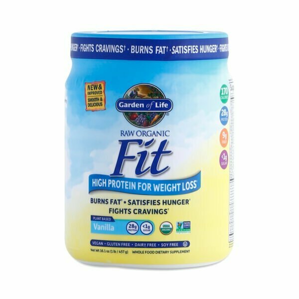 Garden of Life Vanilla Raw Fit Protein Powder 16.3 oz container