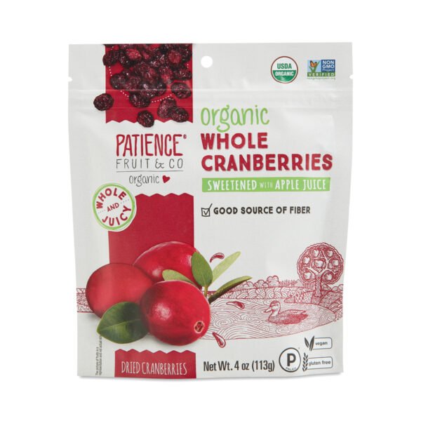 Patience Organic Dried Whole Cranberries 4 oz pouch