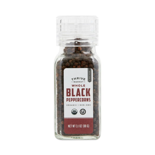 Thrive Market Organic Whole Black Peppercorn Grinder 3.1 oz bottle