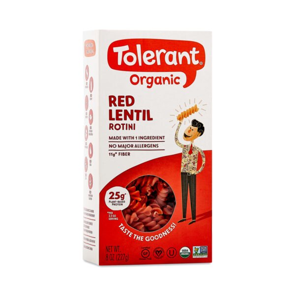 Tolerant Organic Red Lentil Rotini 8 oz box
