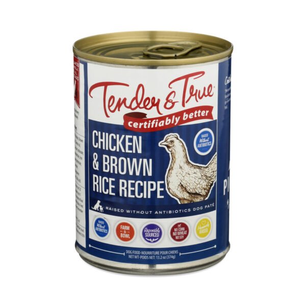 Tender & True Chicken & Brown Rice Wet Dog Food 13.2 oz can