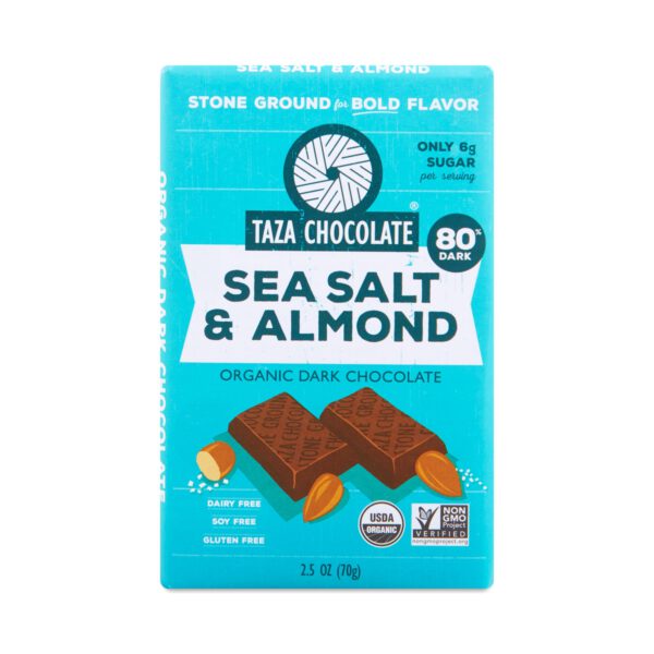 Taza Chocolate Organic Sea Salt & Almond Chocolate Bar 2.5 oz bar.