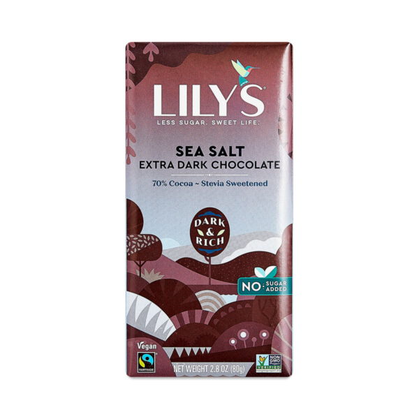 Lily's Sweets Stevia Sweetened Extra Dark Chocolate Bar with Sea Salt 2.8 oz bar