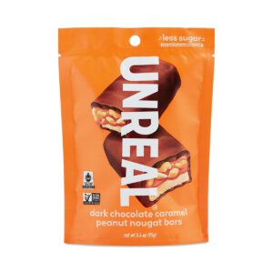 Unreal Dark Chocolate Caramel Peanut Nougat Bars 3.4 oz bag